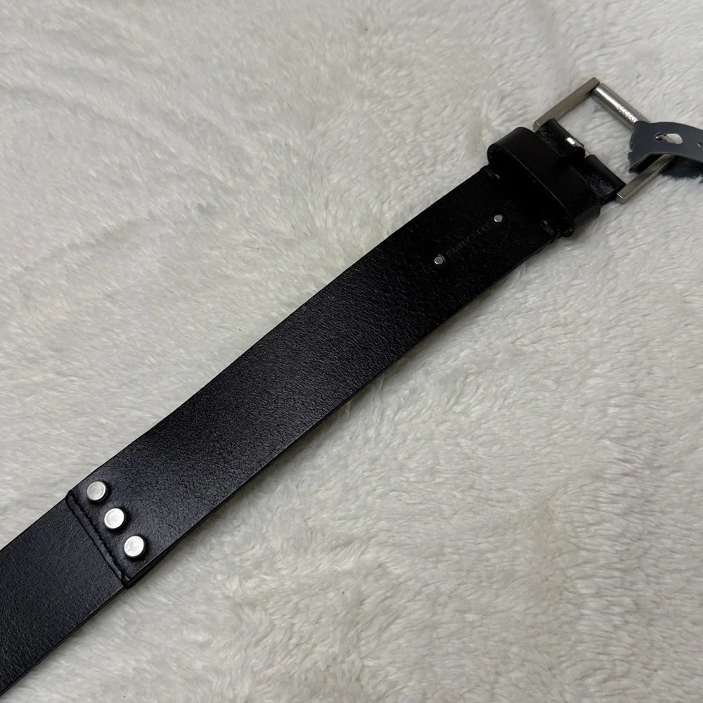 AllSaints Women’s Geometric Silver Studded Black Leather Belt - Sz Large, NWT